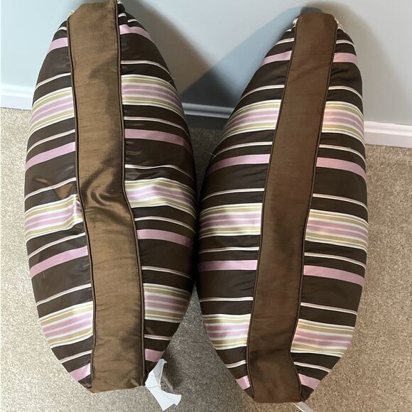 2 100% Silk Striped Throw Pillows Cushions Feather & Down Inserts 18x18 NWT Read - Picture 3 of 14